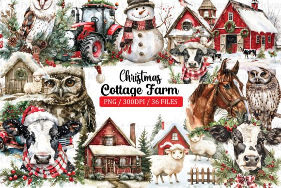 Download Cottage Farm Christmas Clipart Bundle - Christmas Collection