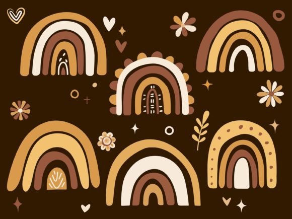 Download Boho Earth Tones Rainbow and Floral Set - Earth tones Collection