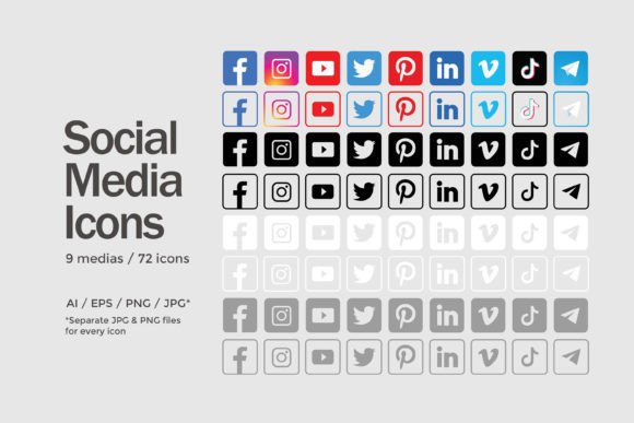 Download Square Social Media Icons Set - 72 Icons - Social media icons Collection