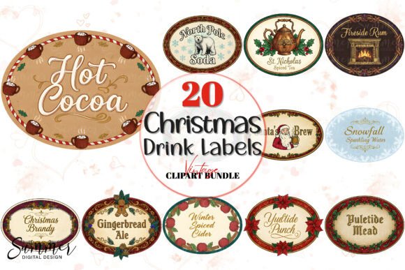 Download Vintage Christmas Oval Drink Labels PNG - Christmas Collection